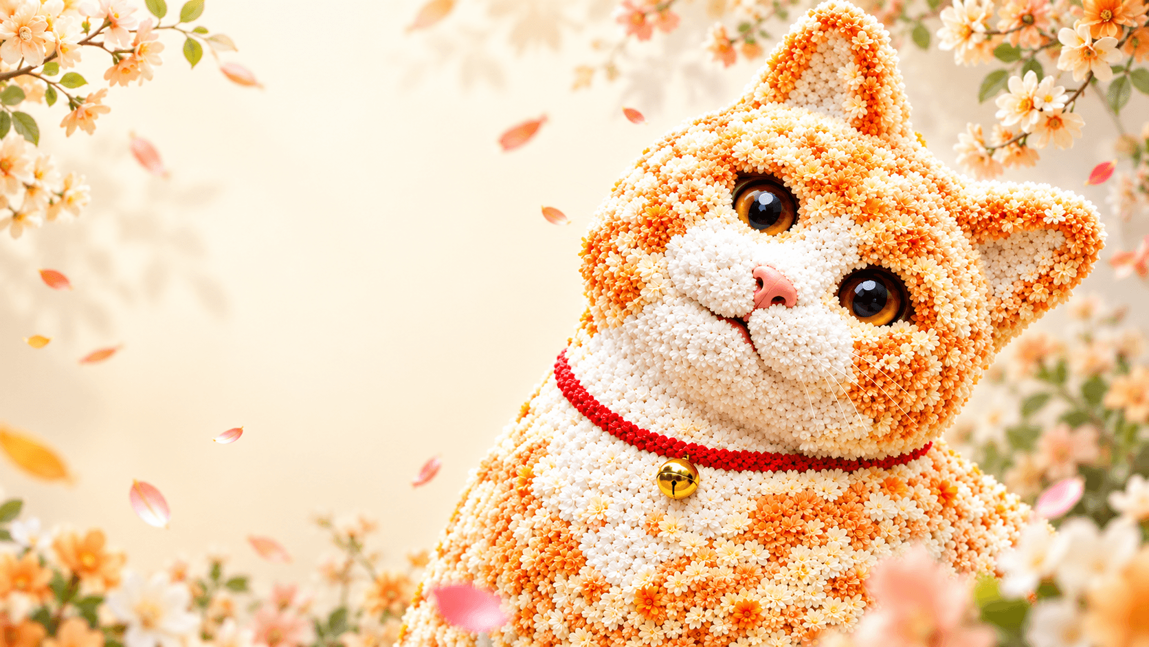 Cream and orange floral texture on the cat sculpture